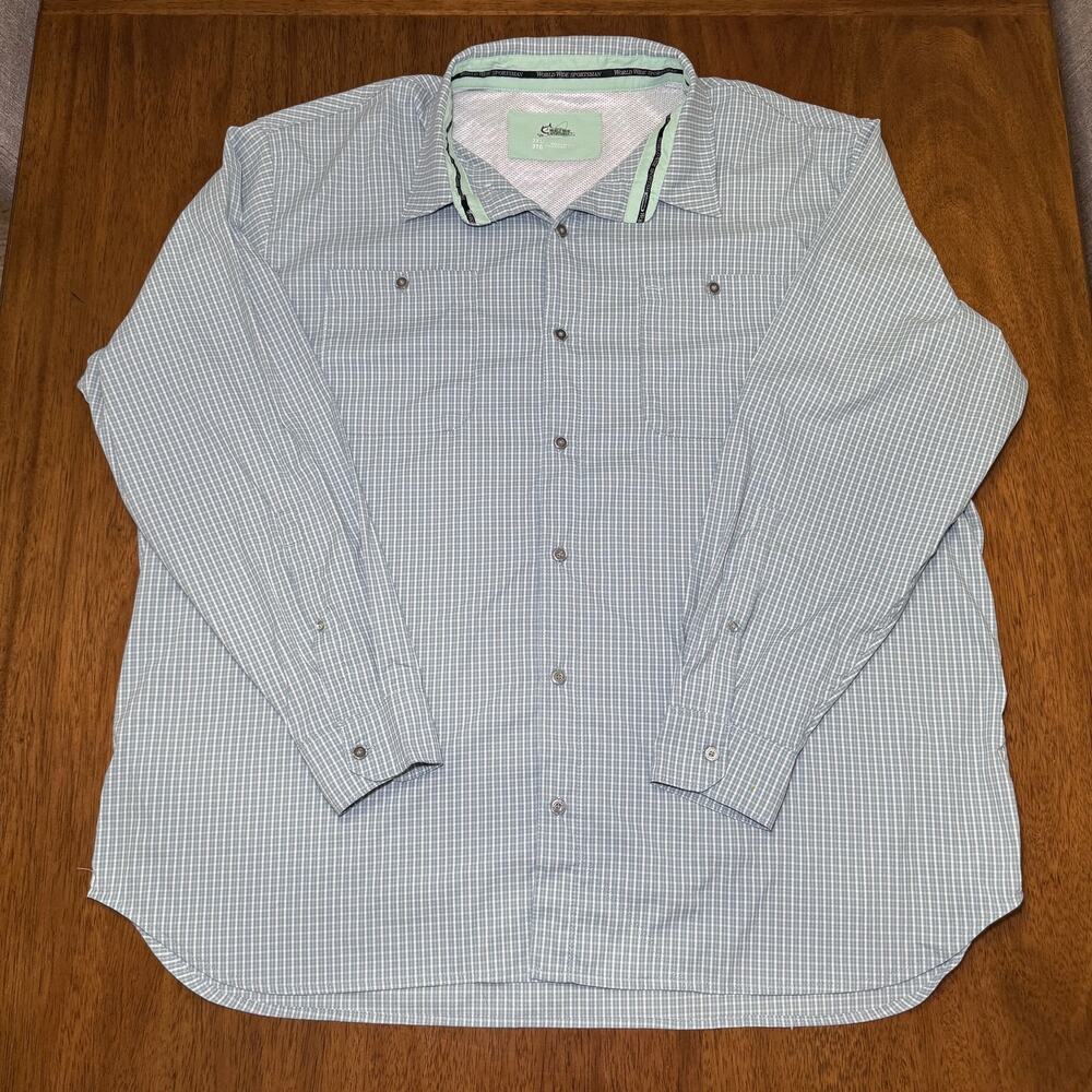 World Wide Sportsman Mens 3XL Fishing Shirt Long Sleeve Plaid Vented Performance